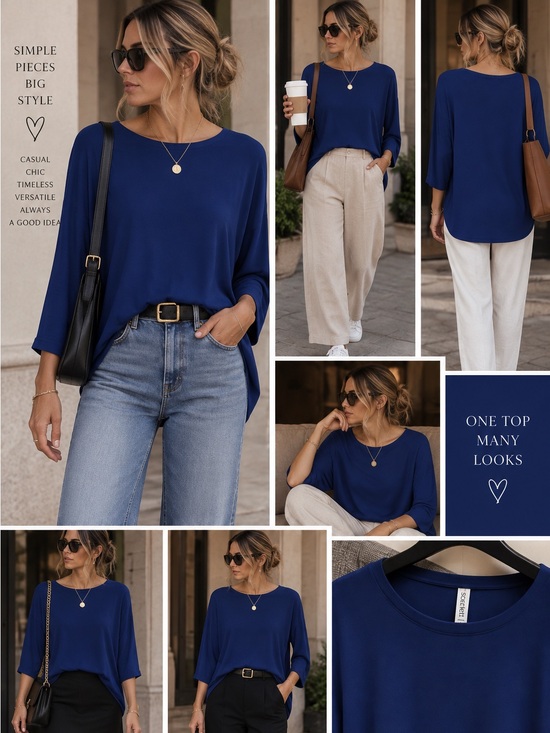 Dear Scarlett Tops - Women’s Long Sleeve Boatneck Top - Navy Blue